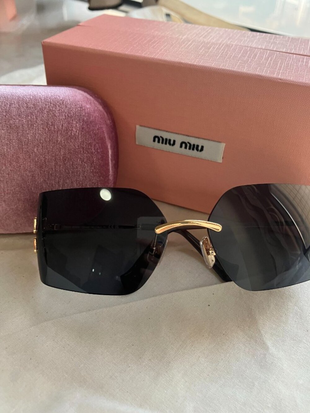 Miu Miu Oversized Black Gradient Shield Sunglasses with Gold Bridge